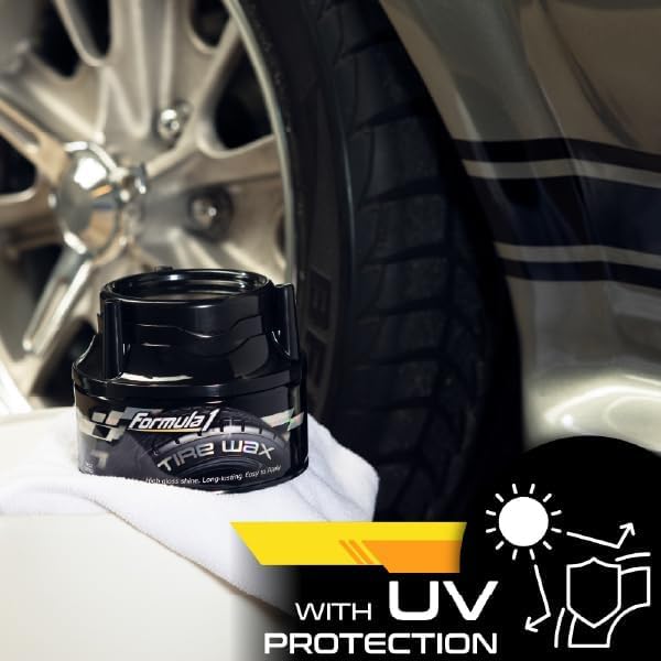 Image of Formula 1 Tire Wax - Long Lasting Tire Gel for Black Glossy Tires, Water Resistant, Also for Plastic Trims and Black Bumper, Foam Applicator Included, 283g