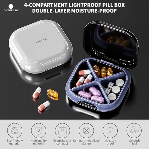 Image of ONTERATE Small Pill Case, Travel Pill Box with 4 Compartments, Green