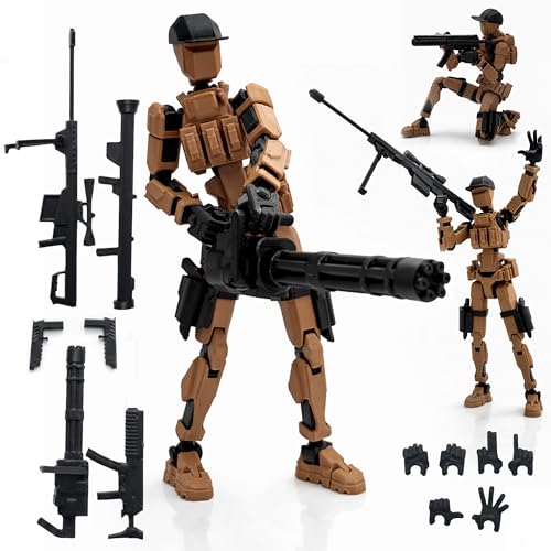 Image of Military Soldier Dummy 13 Robot Action Figure with Weapons, Brown and Black, 5.25 Inch, Articulated Joints, Plastic, Modern Robot Theme