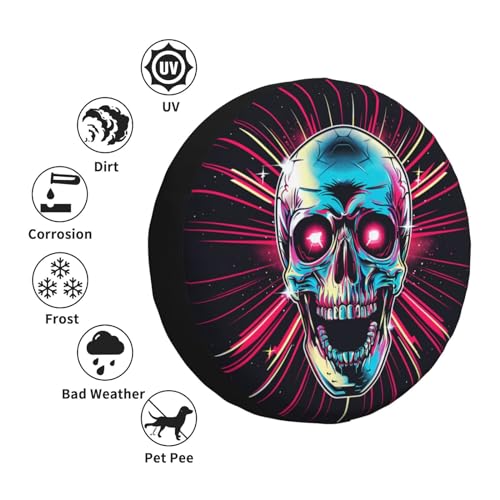 Image of Skull Spare Tire Cover, Universal Wheel Tire Cover Funny Skull Skeleton Tire Protectors for Trailer RV SUV Truck Camper 17 Inch