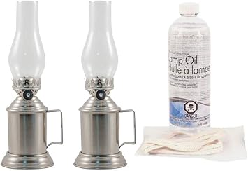 Vermont Lanterns Emergency Kit - 2 x Brass Tavern Oil Lamps, Wick + Lamp Oil Pewter