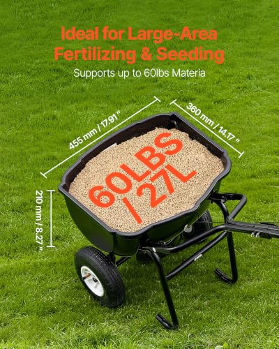 Image of VEVOR Walk Behind Spreader 60 lbs Capacity Push Broadcast Spreader Black | for Lawn & Garden, 0-9.8 ft Spreading Width & 18 Adjustable Settings, 8 in All Terrain Pneumatic Tires for Seed, Fertilizer | For Lawn & Garden, 0-9.8 ft Spreading Width & 18 Adjustable Settings, 8 in All Terrain Pneumatic Tires for Seed, Fertilizer