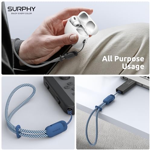 Image of SURPHY 2 Pack Phone Lanyard, Phone Wrist Strap for Case, Camera Wrist Strap | Ultra-Light 2-Color Braided Phone Strap, Cellphone Charm Strap, Anti-Lost Wrist Lanyard for Women and Men, Black Blue Jay