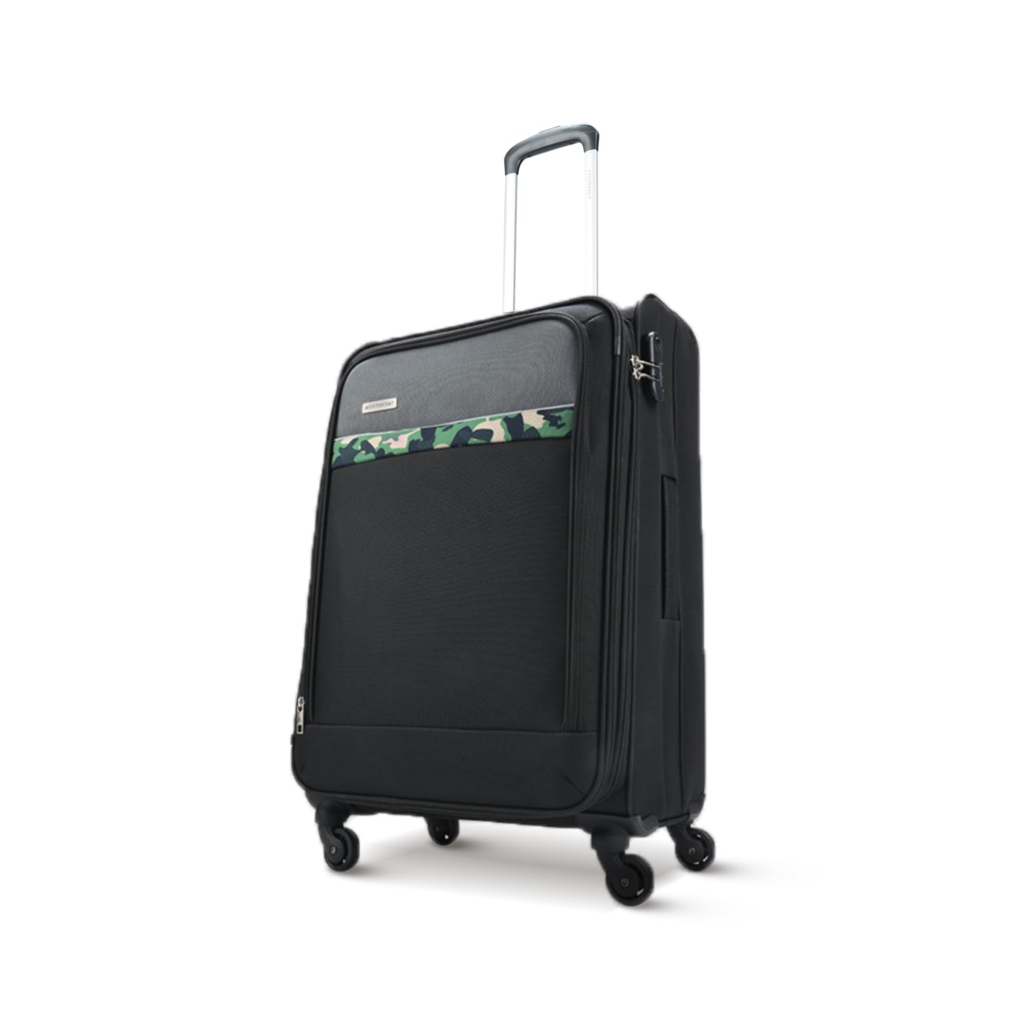 Aristocrat Medium Commander 69Cms Premium Polyester with PVC Coating Soft Sided Check-in 4 Spinner Wheels Black Suitcase