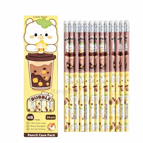 Image of Cute HB Pencils Pack of 24 with Storage Case & Eraser | Dark Writing Break Resistant Graphite | Kids School Stationery, Homework, Drawing, Birthday Return Gift Set