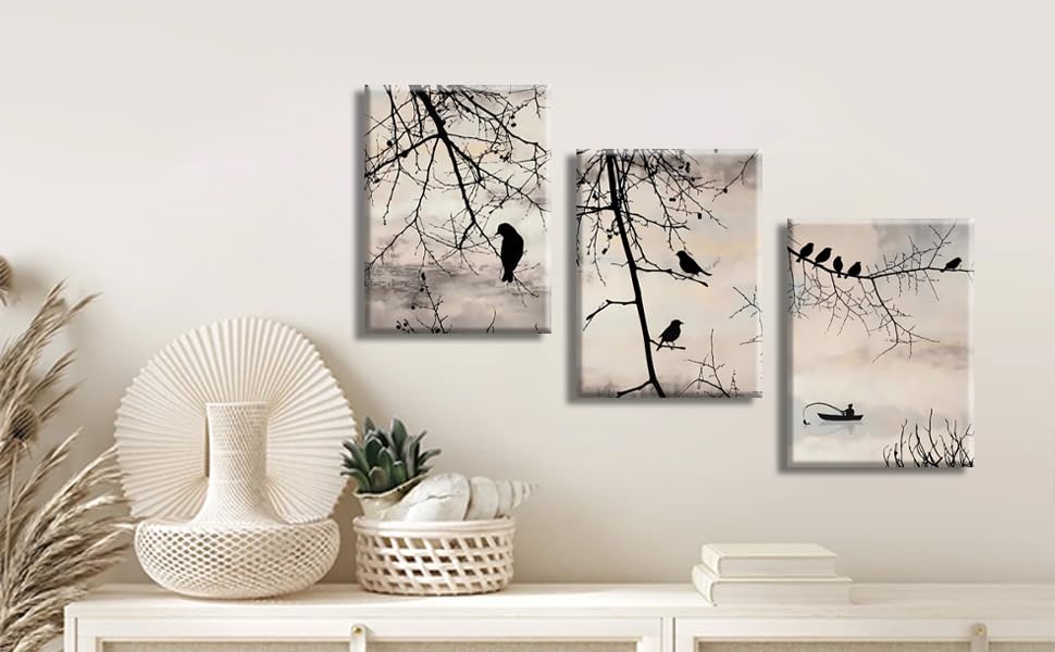 Silhouettes d'oiseaux sur branche cadre art poétique