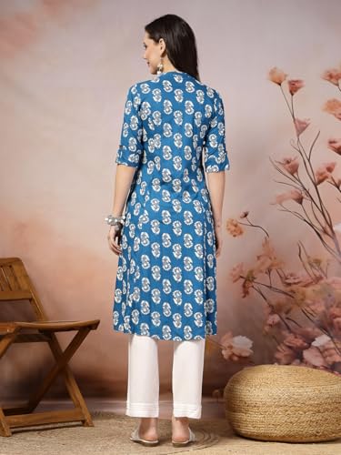 Image of Stylum Women's Pink Floral Printed Rayon A-Line Kurta
