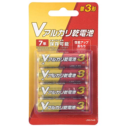 オーム電機 Vアルカリ乾電池 単3形 4本パック LR6VN4B 08-4043 OHM