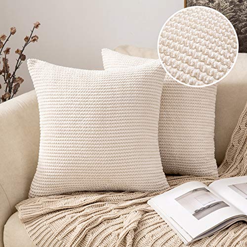 MIULEE 2er Set Kissenbezug Dekokissen Kissenbezüge Kissenhülle Zierkissen Sofakissen Kordsamt Deko Weich Couchkissen Bezug Kissenhüllen für Sofa Wohnzimmer Polsterkissen 60x60 cm Cremeweiß