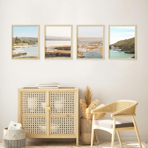 Image of 11x14 Picture Frame Set of 4, Natural Solid Wood Picture Frames, Display 11x14 Photos without Mat, Horizontal or Vertical Wall Mounting Poster Frame, Oak Wood Grain