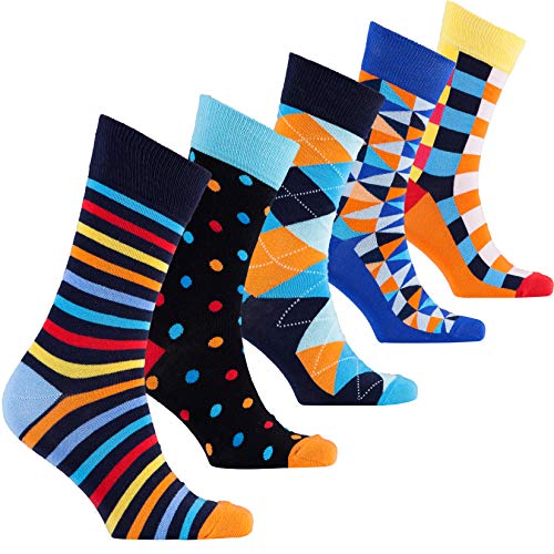 socks n socks-Men's 5 pair Luxury Fun Cool Colorful Mix Dress Socks Gift Box