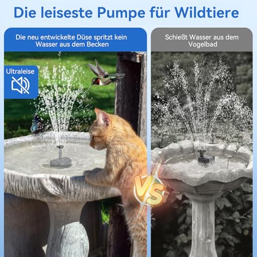 POPOSOAP Solar Springbrunnen für Außen, 6,5W Teichpumpe Solar mit verbessertem Trockenlaufschutz und doppellagigen Düsen, 1,5 m Schlauch für Teich, Vogelbad, Gartenwasserspiel