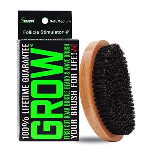 GROW First Cut Boar Bristle Beard & Wave Brush for Men 360 - Beard/Hair Growth Follicle Stimulator - Exfoliate - Detangle - Moisturize - Improve Circulation & Blood Flow (USA)