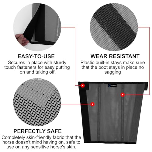 Image of FOXLVDA Pony Fly Boots (Donkey /Mini Horse), Set of 4 - Loose Fitting Design, Breathable, Adjustable & UV Protective with Support Bars for Reduce Stomping & Leg Fatigue, 13hh-14.2hh (Dark Gray, Medium)