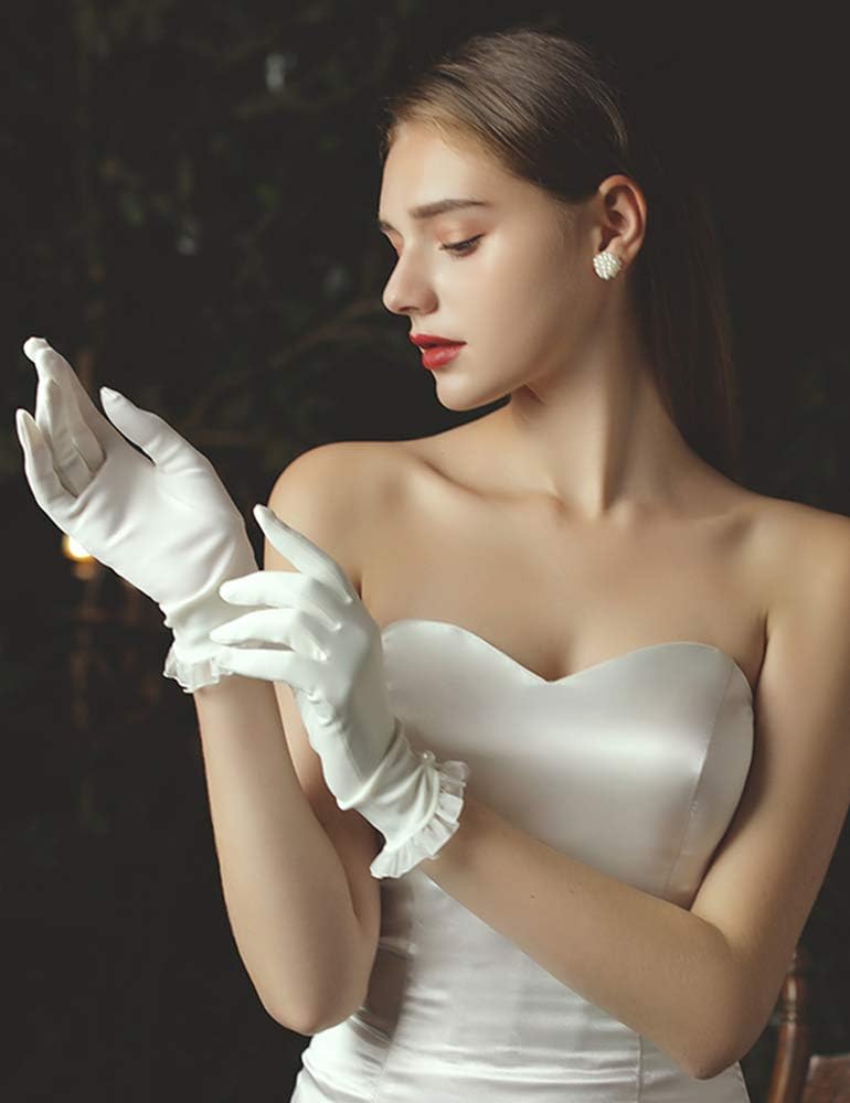 QRBTSCL Women's Short Satin Gloves Wrist Length Dress Gloves for Wedding Opera Party 1920s Stretchy Glove - Image 2