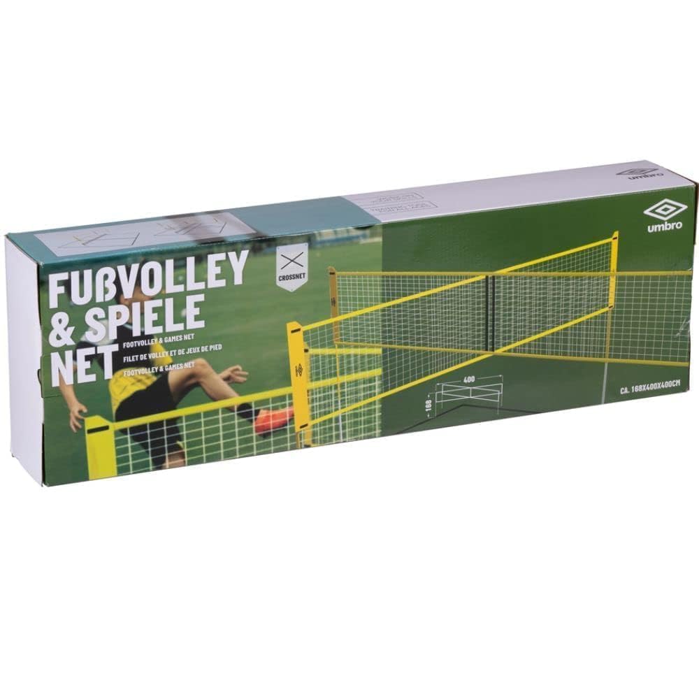 UMBRO Spielnetz - Garten - 168 x 400 cm - 4 Fachs - Volleyballnetz - Badminton Netz - Schwarz/gelb