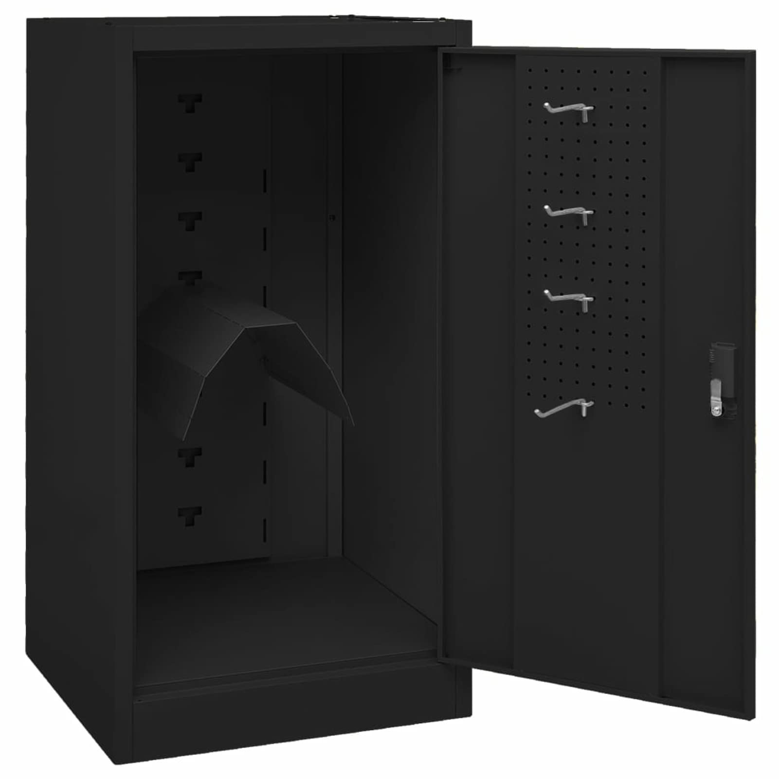 Tidyard Armario para Monturas de Caballo con Cerradura, Negro, Acero, 53x53x105 cm, Estante Inferior y 4 Ganchos Regulables, Capacidad 15 kg, para Cuarto de Arreos y Establo