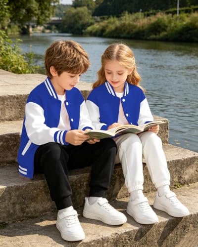 Image of Cromoncent Kids Varsity Baseball Jacket Colorblock Bomber Coat Unisex Boys Girls School Outwear, 18 Months - 14 Years