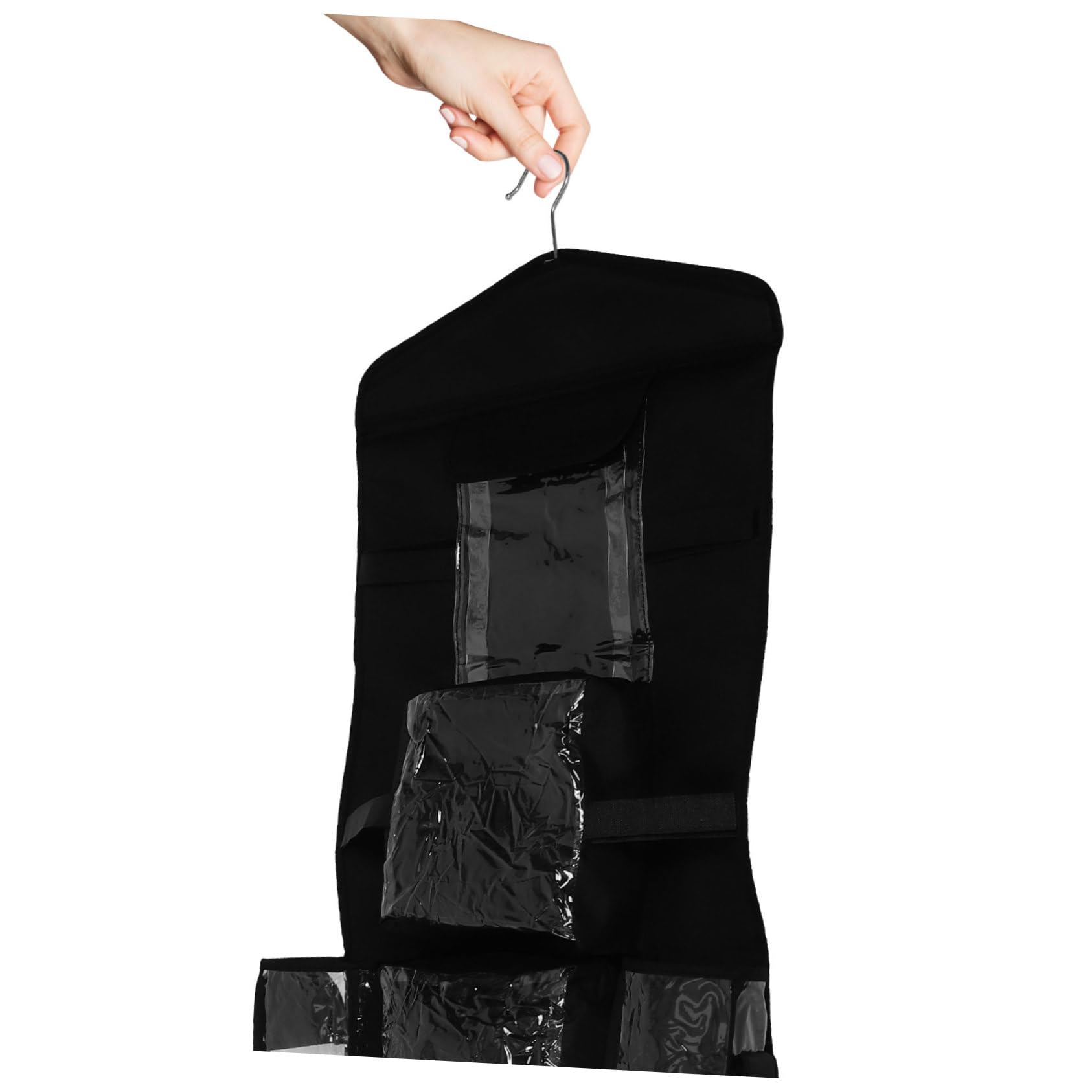 Hängender Geschenkpapier Organizer mit Haken, Schwarz, Polyester | Tür oder Schrank, Langlebige Kunststoff Details, Schlankes Minimalistisches Design
