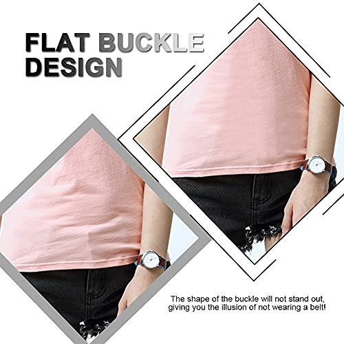 4 Pack Adjustable Stretch Belt, Invisible Belt with Flat Buckle, No Show Elastic belt for Jeans Dresses Pants, Black, Brown, White, Dark Blue4