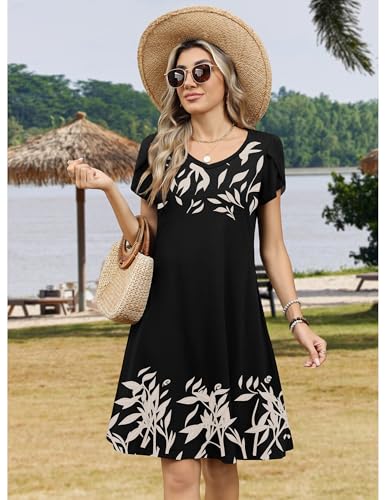 Image of Zeagoo Womens Summer A-Line Dress with Pockets Mini Short Sleeve Dresses Flowy Beach Swing Dress 2026 Vacation Travel