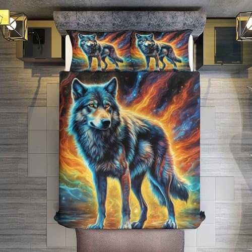 Housse de couette loup 3D double en microfibre de qualité premium