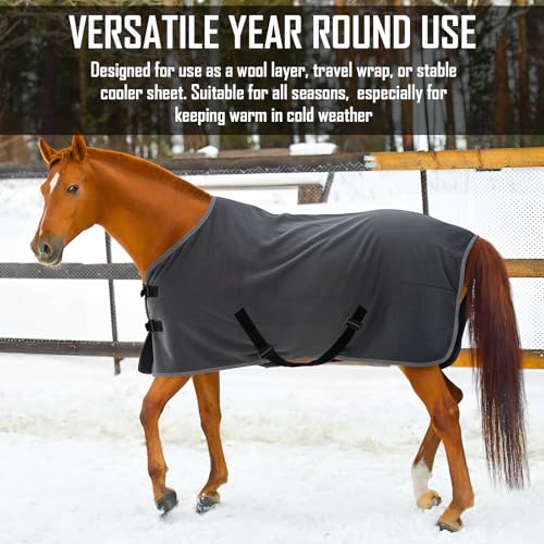 Shinylin 2 Pack Horse Fleece Cooler Blankets 72.8 Inch Cooling and Quick-Dry Horse Cooler Sheet with Double Side Anti-Pilling Breathable Fleece Moisture-Wicking Winter Blanket with Adjustable Buckle