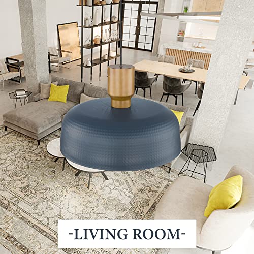 Image of Darkaway Large Industrial Pendant Light Fixtures with Hammered Metal Shade, 2 Pack Blue 18.1inch Oversized Pendant Lighting for Kitchen Island Hanging Lamp Adjustable Height