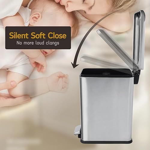 Miniatura 223 de Cubo de basura pequeño para baño con tapa, cubo de basura de 1.3 galones con cubo interior extraíble, cubo de basura delgado con tapa de cierre