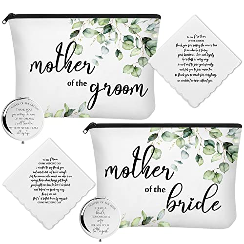 Coume 6 Pack Mother of Bride Groom Gift Makeup Bag Mirror Set,Leaves