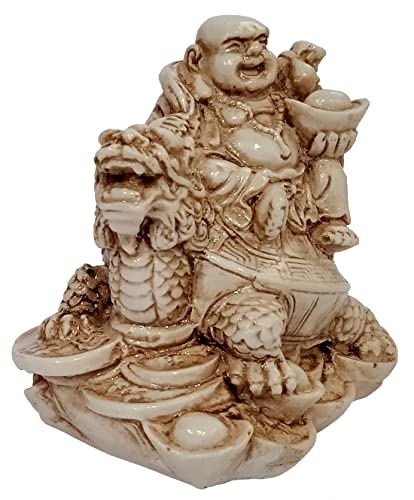 Estatua de resina Buda risueño en dragón acabado piedra miniatura 3