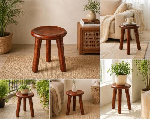 Image of Decor Corner Table Coffee Table Side Table, Round Solid Wood End Table Coffee Table Flower Stand Sofa Side for Living Room Balcony (Natural N)