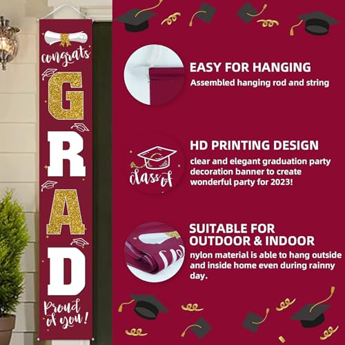 Image of Graduation Decorations 2026 Banner Porch Sign Maroon Burgundy Red Gold for Class of 2026 Graduates Party Supplies