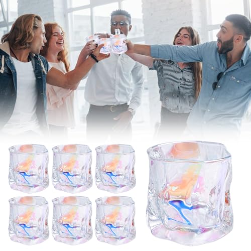 Whisky Gläser Set 6 Teilig, 200ml Whiskey Gläser, Whiskygläser, Unregelmäßiges Kristall Whiskeygläser - Trinkgläser, Whisky Glasses Set für Eiskaffee, Cocktails, Tee, Kaffee, Saft, Spülmaschinenfest