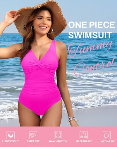Image of Holipick Women Tummy Control One Piece Swimsuit - Push Up Bathing Suit Full Coverage Slimming Swimwear