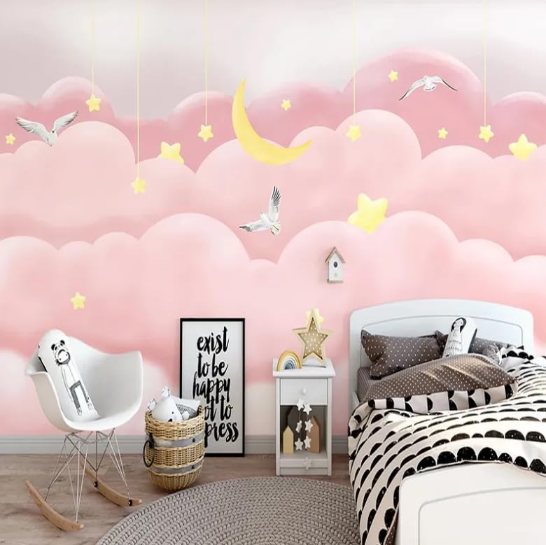 Papier peint nuages roses créez un cocon étoilé dans la chambre bébé