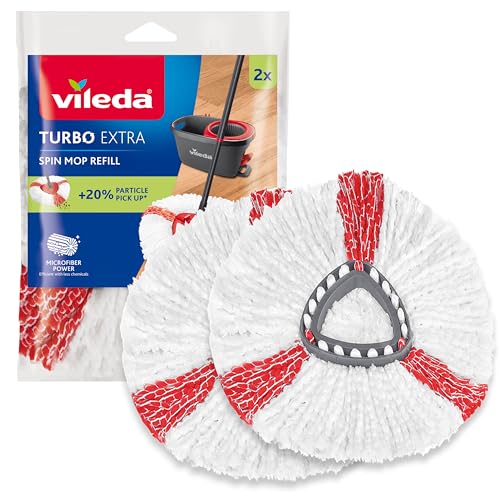 Vileda Turbo Recambio Original para Fregona, Pack de 2, Compatible con Vileda Turbo y Turbo Deep Clean, +20 % de Recogida de Partículas en Suelos Duros