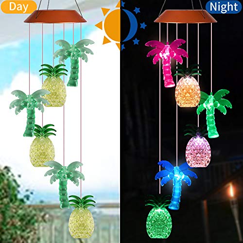 Solar Coconut Tree Pineapple Led Wind Chimes Outdoor - Waterproof Solar Powered Changing Light Color Trees Pineapples Mobile Romantic Wind-Bell For Home, Party, Festival Decor, Night Garden Decoration #TOP3