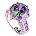 YAZILIND Wedding Band Rainbow Round Crystal Silver Plated Engagement Ring For Women Gift