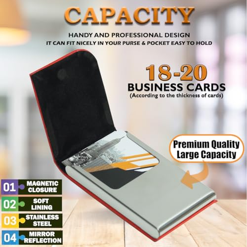 Image of Luxurious Unisex Pocket Card Holder Design 15-20 Business Card and 5-8 Card Debit Credit Ultrathin Stainless Steel 9.5 X 6.5 x 1.2 cm Size RFID Blocking Corporate Gift for Employee (Red-PTI)