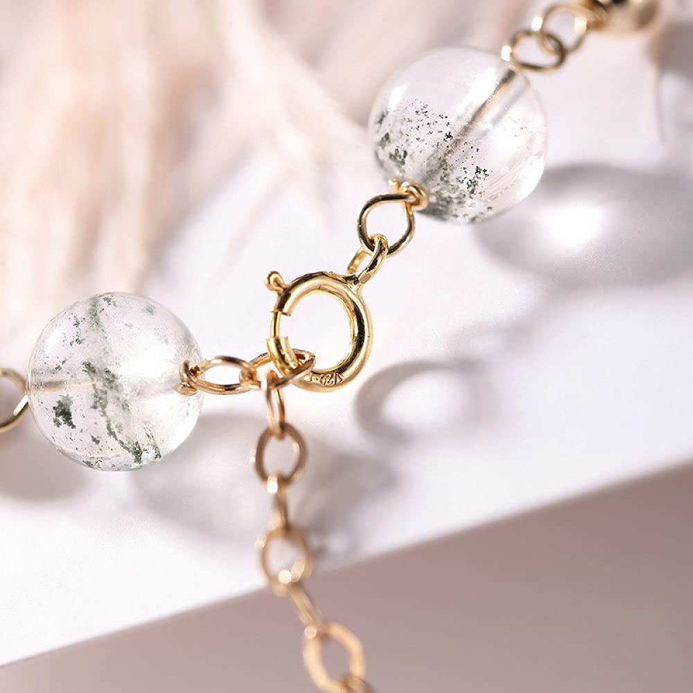 Girls Accessories Bracciale in Argento Sterling 925 Vintage per Donna Semplice Oro 14 carati Pietra Verde Perline Rotonde Fascino Classico di Gioielli Spiaggia Estiva Birthday Gift