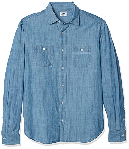 LOOK by Crewcuts - Camiseta de manga larga de cambray para niños, Azul marino (LIGHT WASH BLUE), 4-5