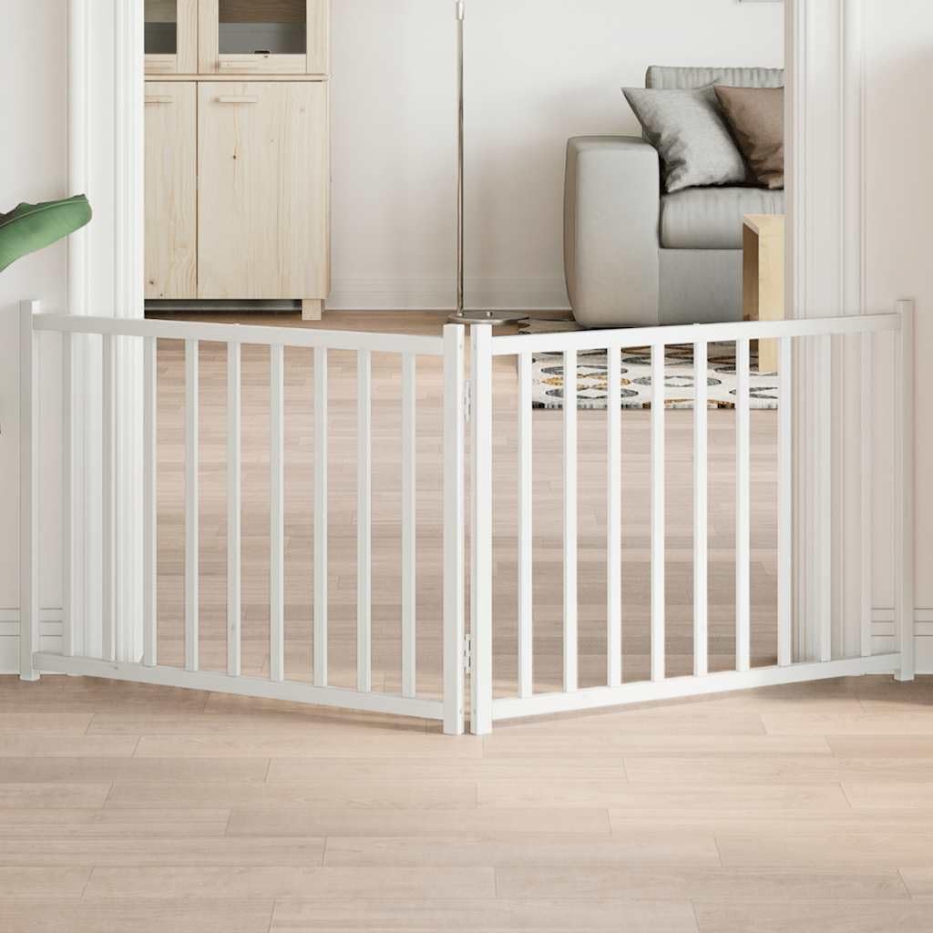 2-TLG. faltbares Hundetor aus massivem Tannenholz, Weiß, 160 cm, ohne Bohren montierbar, platzsparend zusammenfaltbar für Wohnzimmer, Küche und Treppe