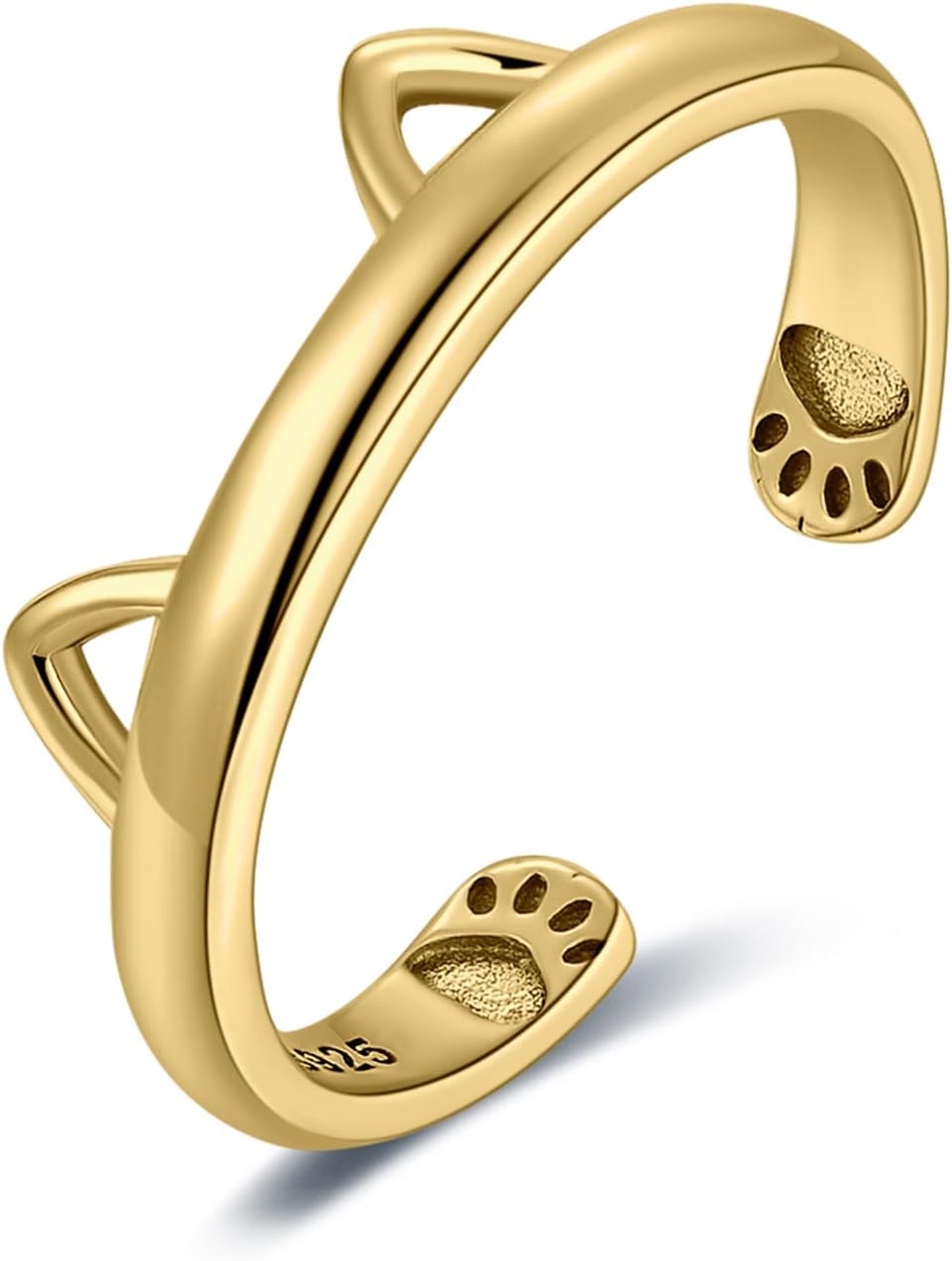 Cute Cat Paw Open Adjustable Rings for Women, Lovely 14k White Yellow Rose Gold Plated 925 Sterling Silver Ring for Her, Anniversary Jewelry Gift for Girl