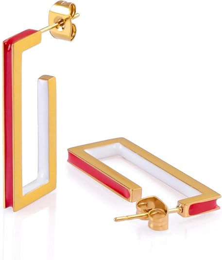 Chunky Enamel Hoop Earrings for Women 18K Gold Plated Square Huggie Earrings Enamel Jewelry Gift for Her Chunky Enamel Hoop Earrings for Women 18K Gold Plated Square Huggie Earrings Enamel Jewelry Gift for Her - Chic Red and White Outfit Idea | Sophisticated Workwear & Old Money Aesthetic
