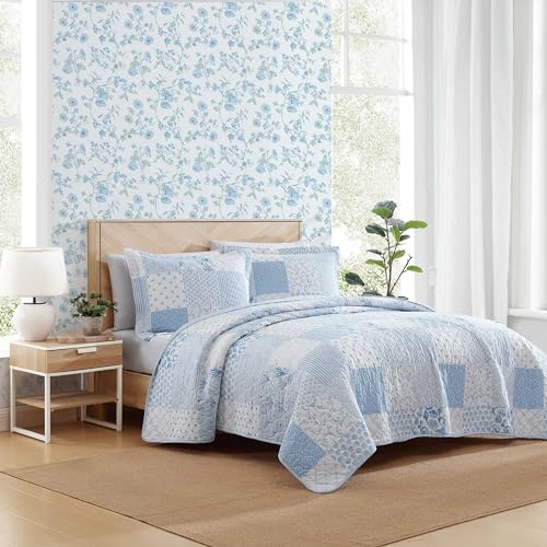 Laura Ashley Colleens Coastal Patchwork Blue Queen Quilt Set