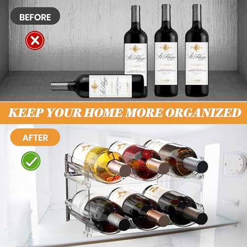 Plastic-Stackable-Wine-Rack-for-Refrigerator-2-Tier-Large-Capacity-Water-Bottle-Organizer-for-Cabinet-Free-Standing-Water-Bottle-Storage-Rack-for-Fridge-Countertop-Pantry-Freezer-Hold-6-Bottles