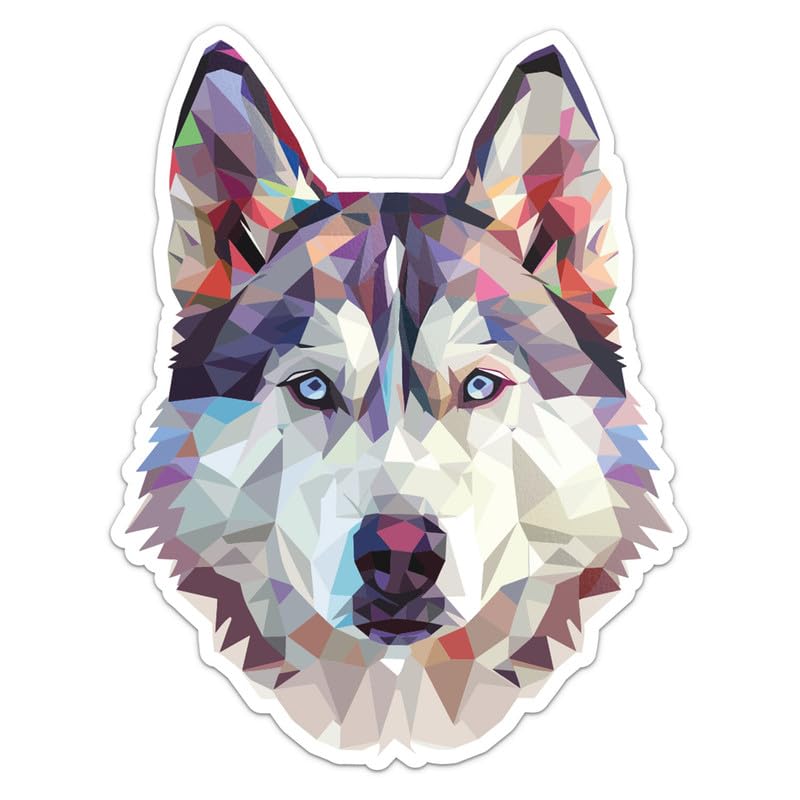 Generic Triangulated Siberian Husky Dog Sticker - Vinyl Waterproof Decal Quirky Gift Idea for Car, Laptop, Wall, Window, Book Cases, Water Bottle,
