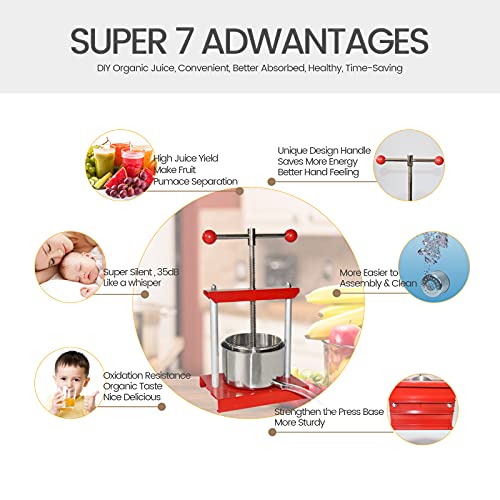 Squeeze Master Cheese Tincture Herb Fruit Wine Manual Press -0.8Gallon/ 3 Litre-Power Ball Handle-Stainless Steel & Iron For Juice,Cider,Wine,Olive Oil #TOP2