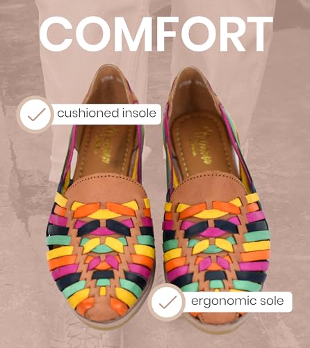 Image of Macarena Collection Leather Sandals for Women | Handmade Mexican Huarache | Woven Slip-On Shoes with Cushioned Insole | Artisan Crafted Genuine Leather